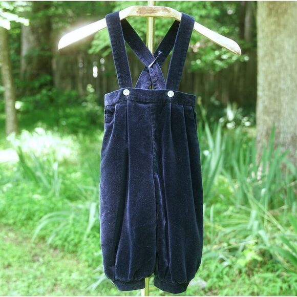 Vintage 90s Boys Navy Blue Velvet Velour Romper - Picture 2 of 6
